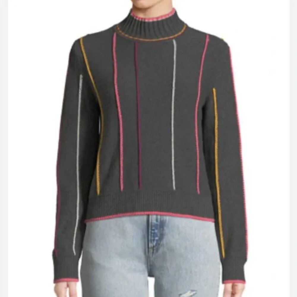 Rag & Bone | Cotton and Cashmere Blend Embroidered Turtleneck Sweater